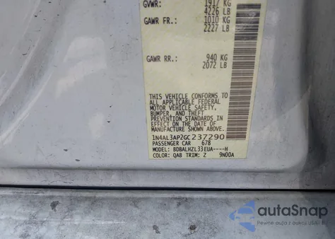 2016 Nissan Altima 2.5 Sr z USA, uszkodzony, nr VIN 1N4AL3AP2GC237290